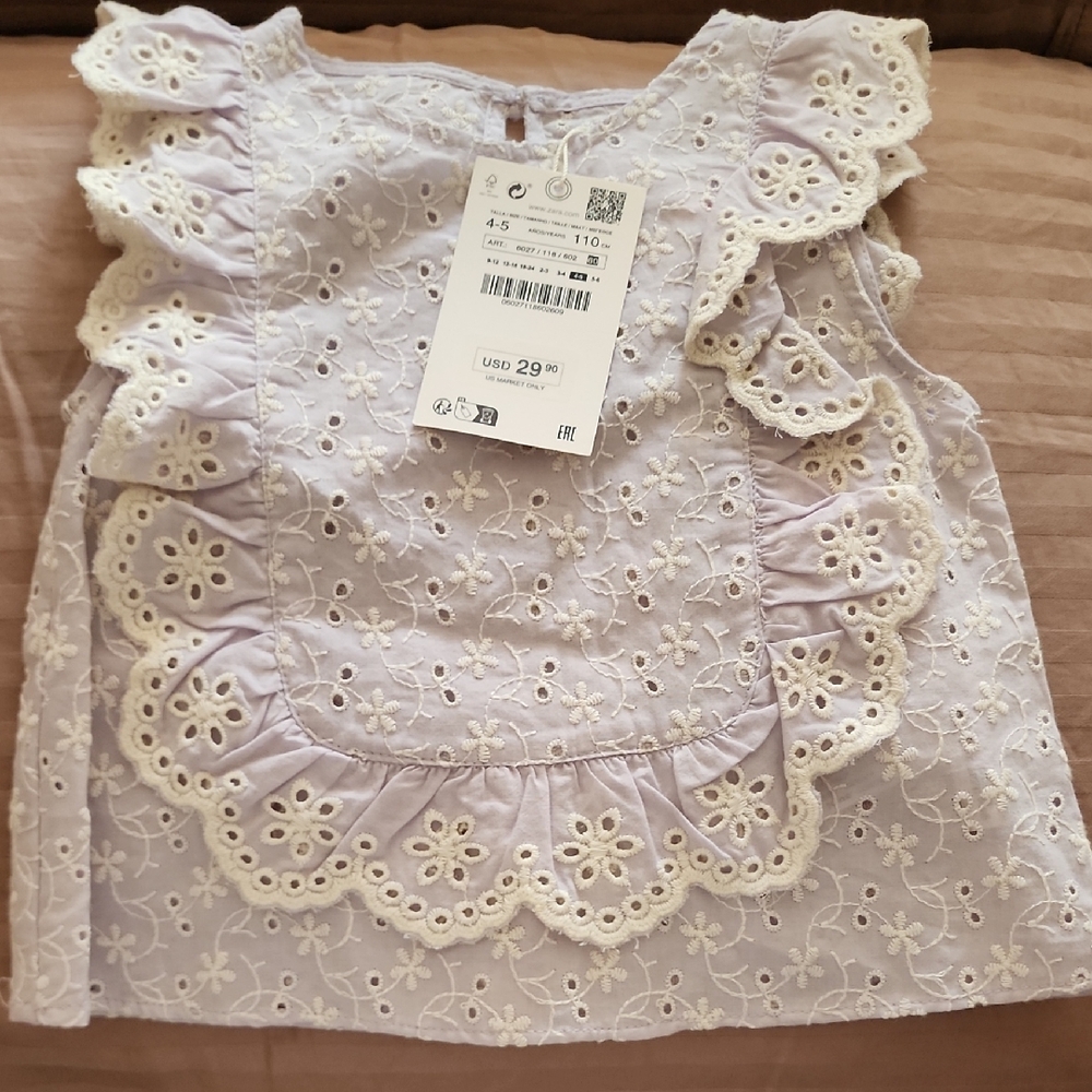 Zara Kids Lilac Eyelet Ruffle Blouse